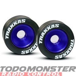 Traxxas Aluminum Wheels. Blue(2). Rubber Tires(2)