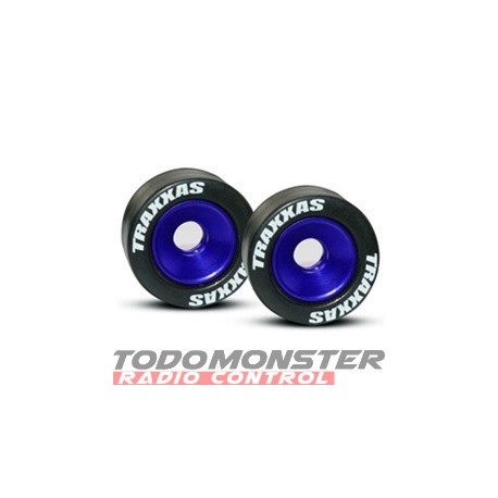 Traxxas Aluminum Wheels. Blue(2). Rubber Tires(2)